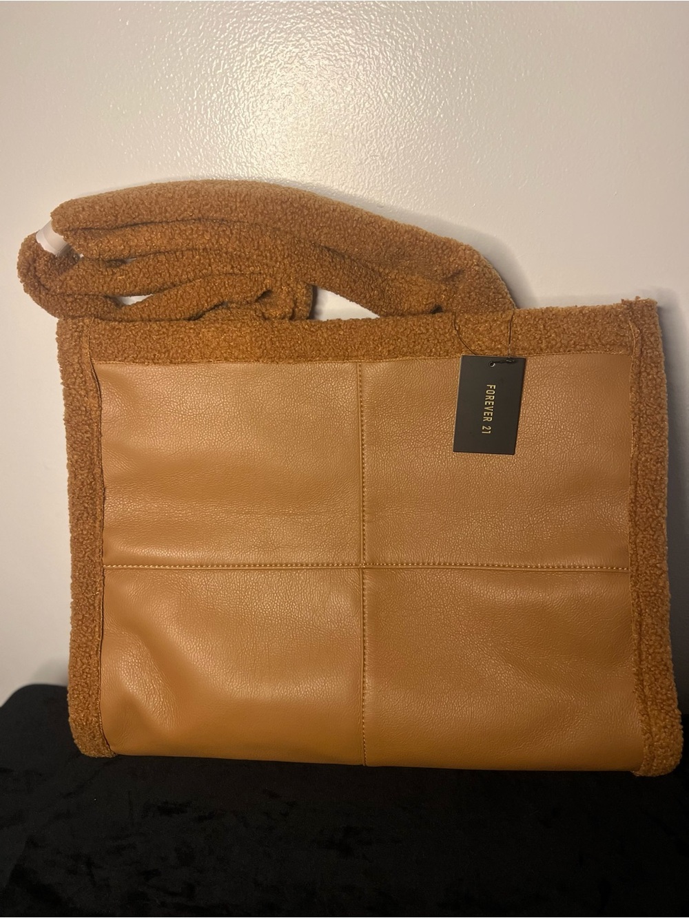 Forever 21 Caramel Sherpa-Trim Large Tote Bag